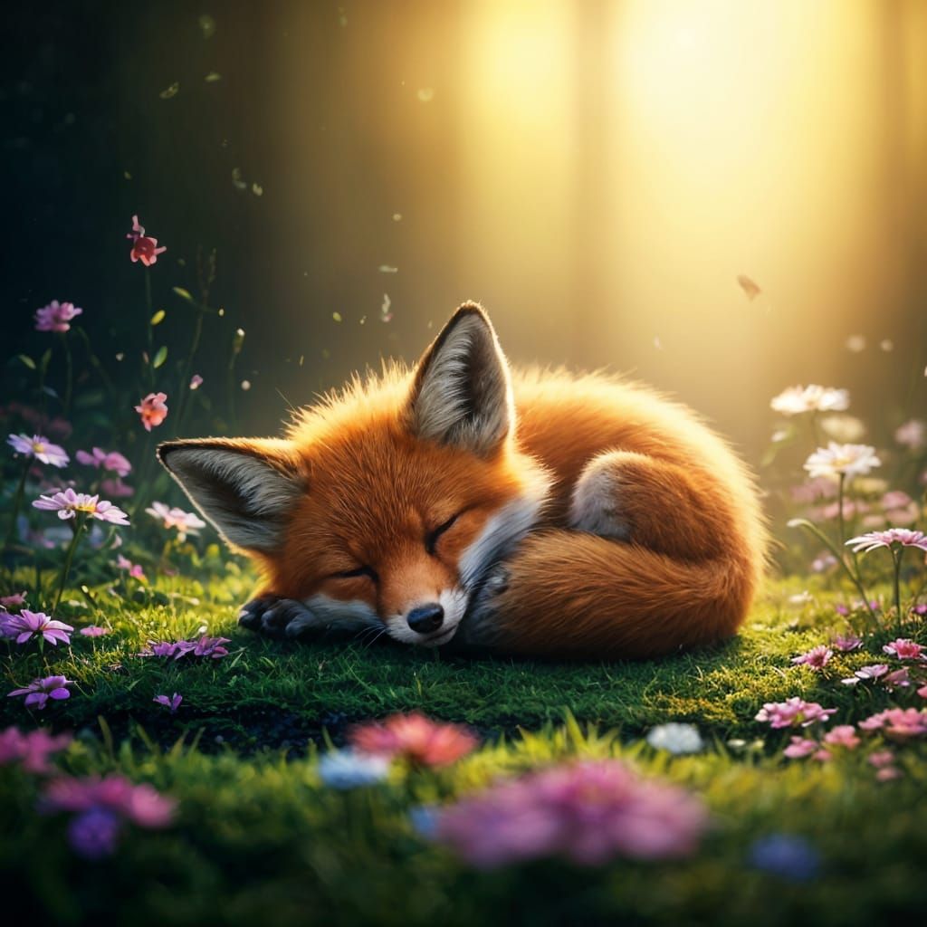 Cute Baby Fox Sleeping: 3D Digital Art