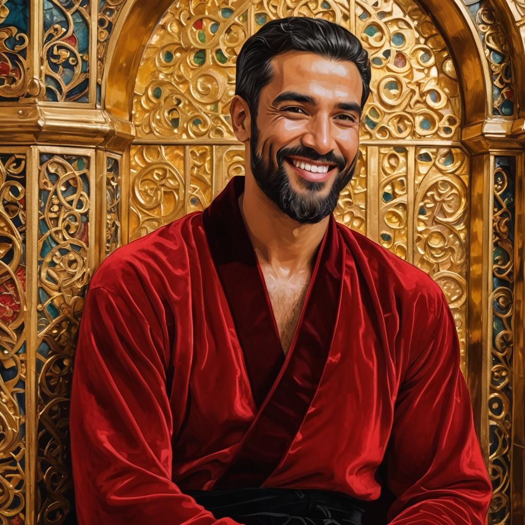 Joyful Prince on Golden Throne in Art Nouveau Style