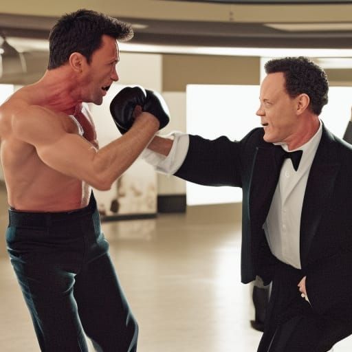 Two Men Boxing in a Playful Encounter