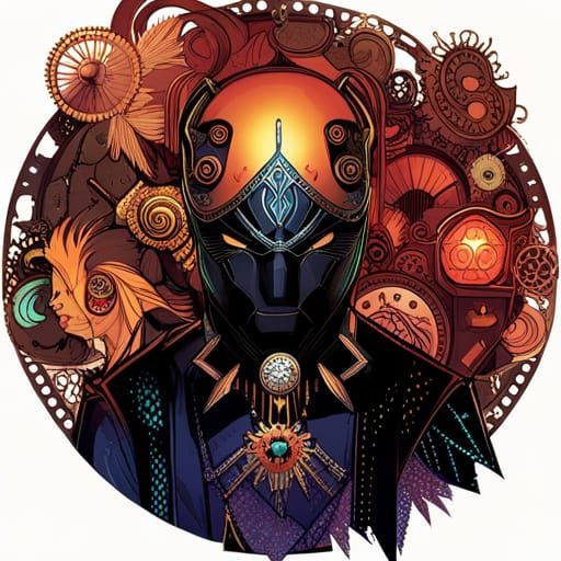 Steampunk Black Panther with Golden Outlines