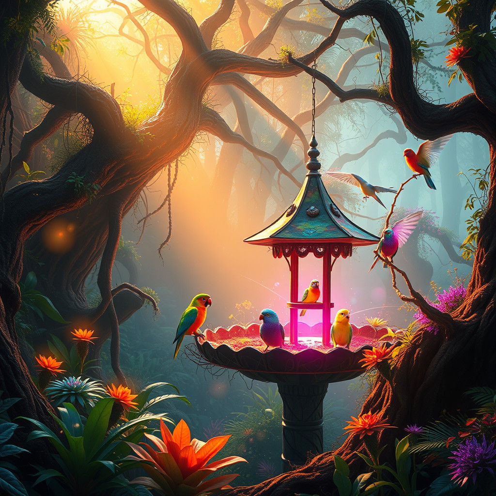 Mystical Bird Sanctuary in Ancient Forest, 8k