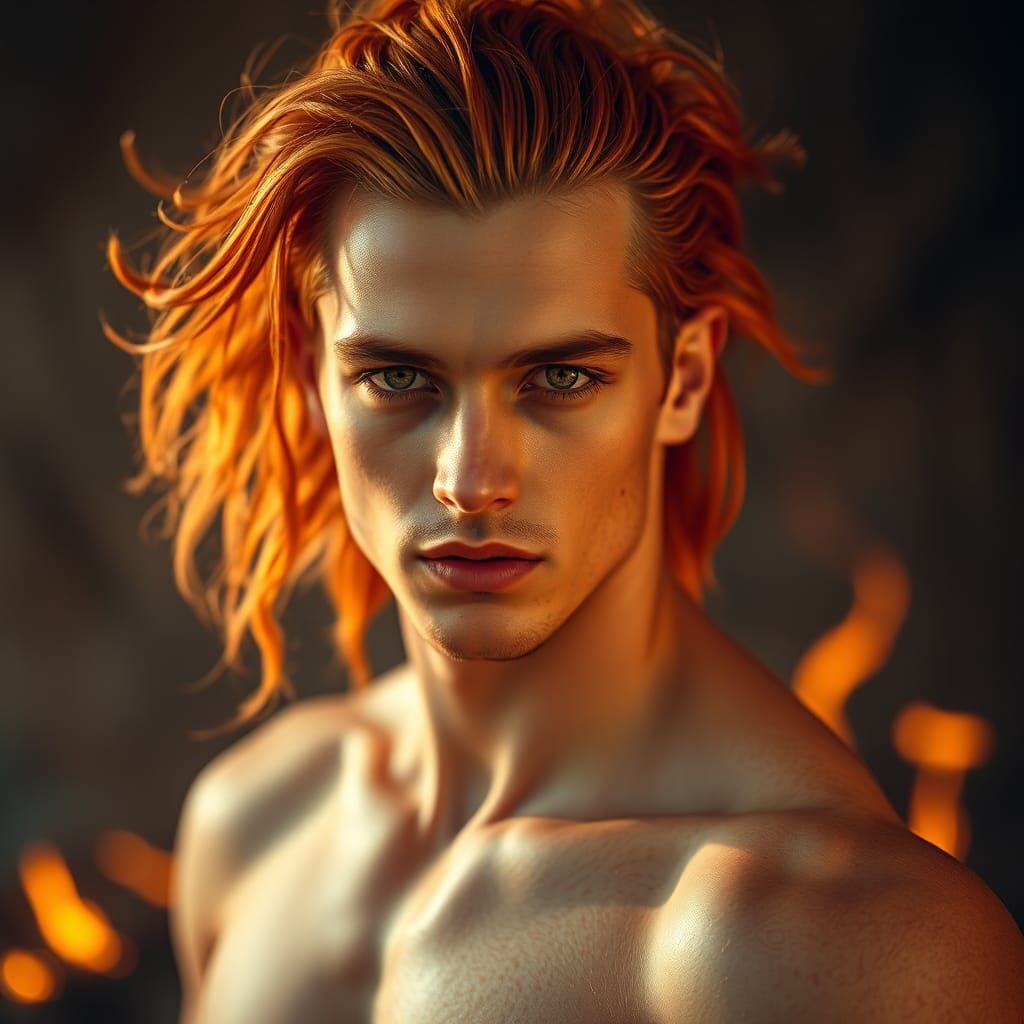 Androgynous Fire Being Portrait in Natural Lighting