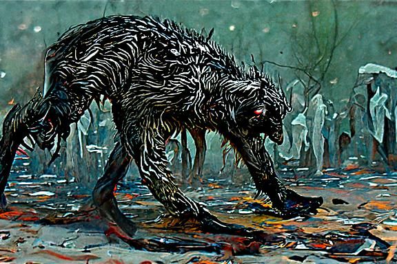 Sinister Wolf-Headed Werewolf in Hyperdetailed Charcoal Styl...