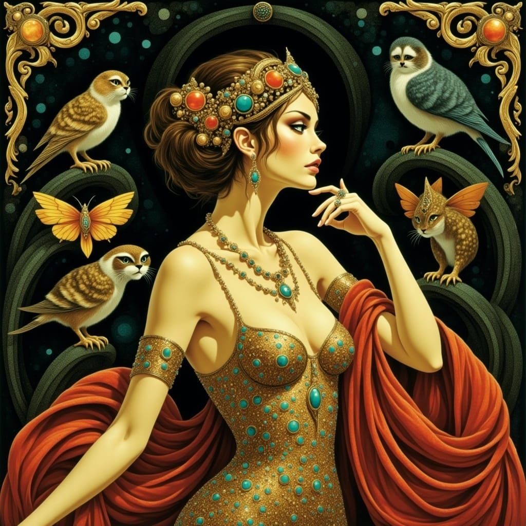 Cyberpunk Feline Venus in Titian Style