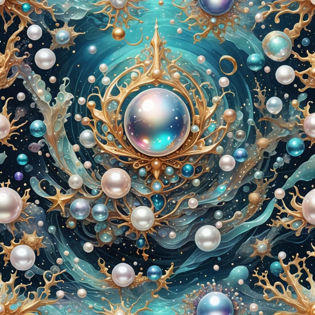 Cosmic Pearl Hologram in Mixed Media Style