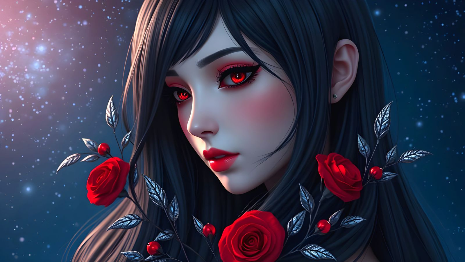 Ethereal Goddess Under Starry Skies