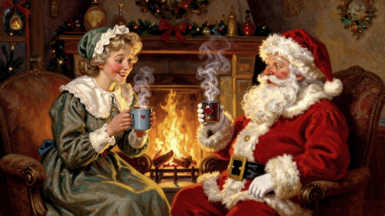 Santa and Mrs. Claus Relaxing in a Cozy Home