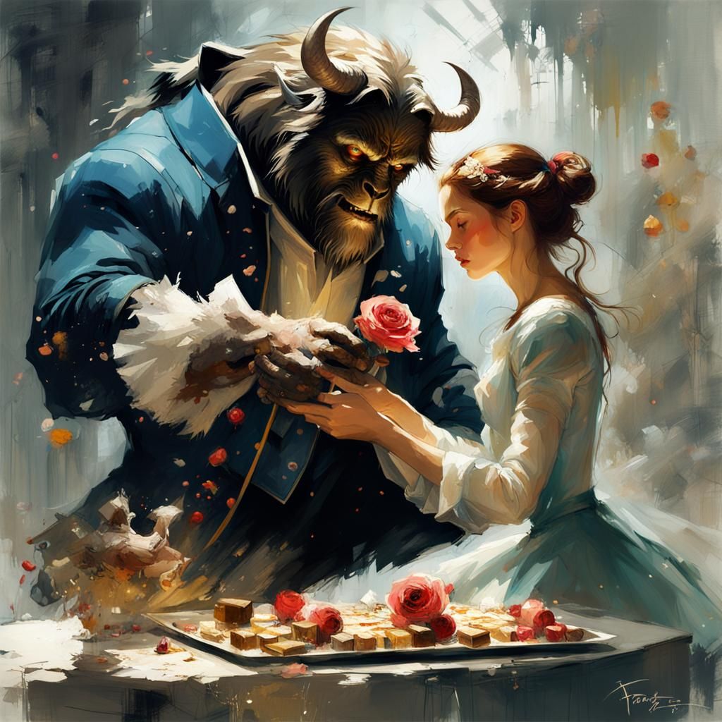 Beauty and the Beast: Digital Art Fantasy Scene