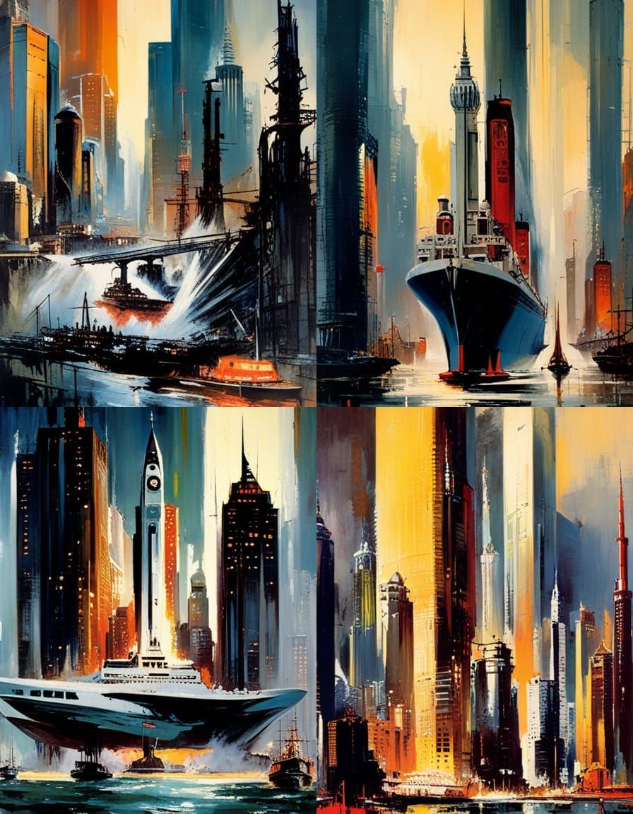 Retro Sci-Fi Scene with Spaceships