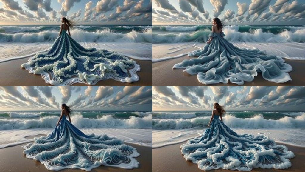 Girl in Ocean Wave Ball Gown, Digital Art