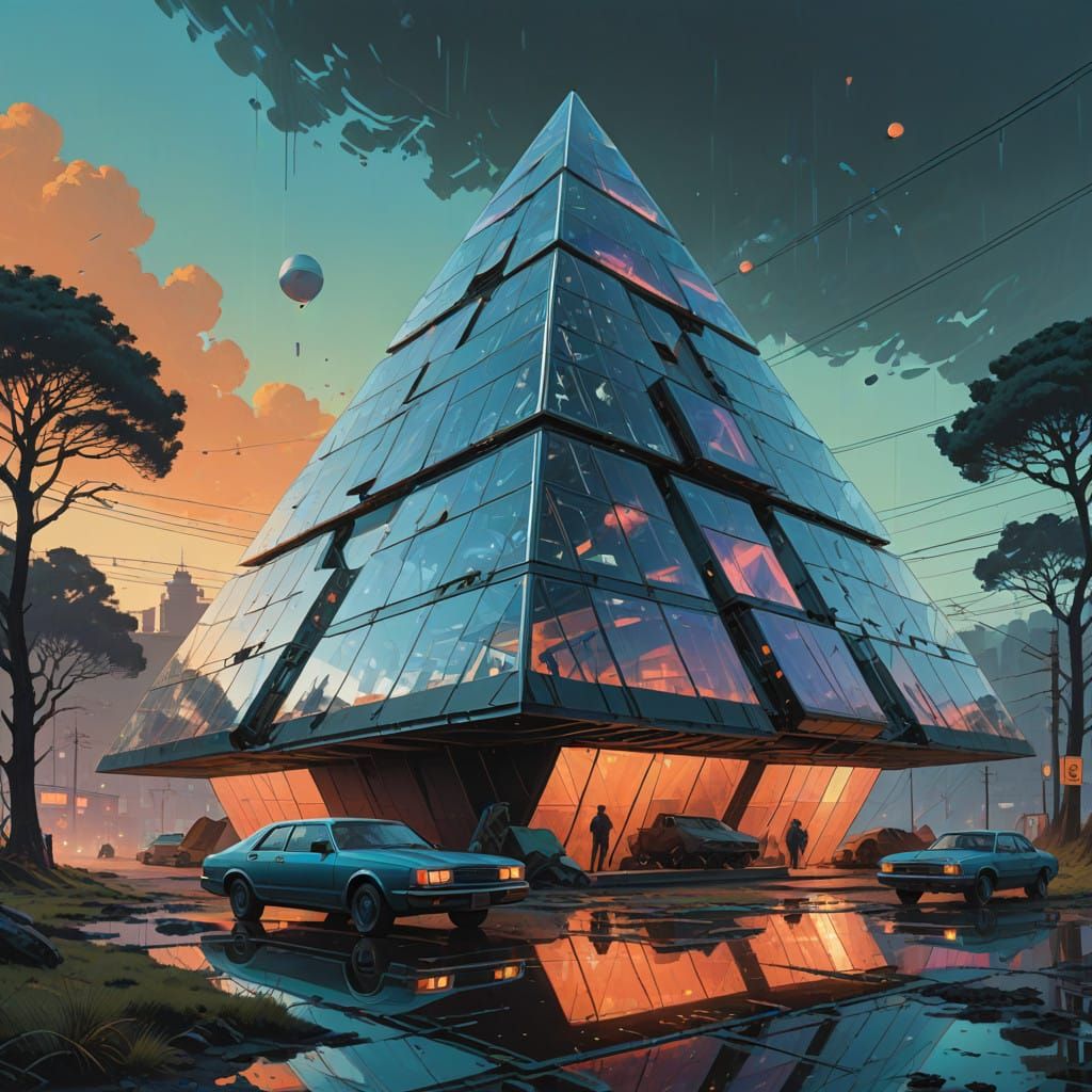 Ancient Glass Pyramid with Floating Calculations