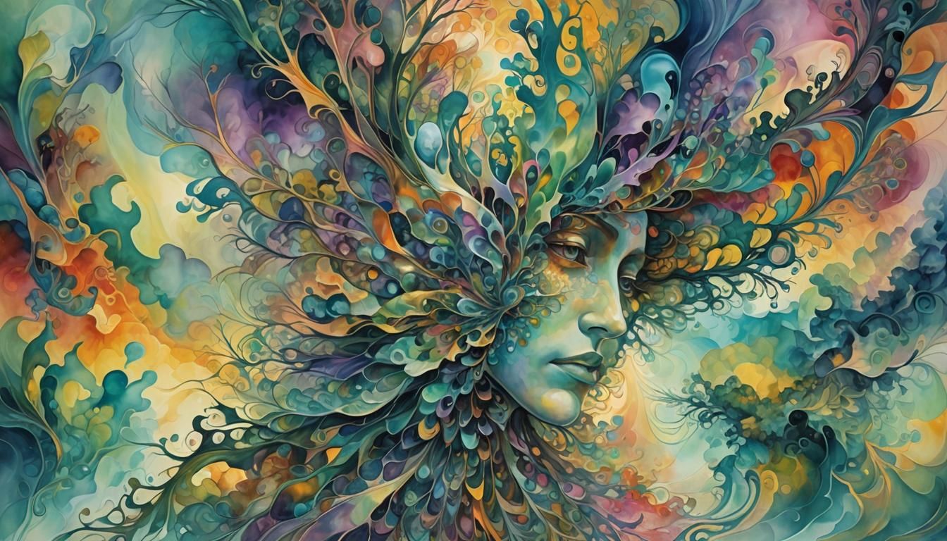 Fractured Surreal Face in Dreamlike Landscape