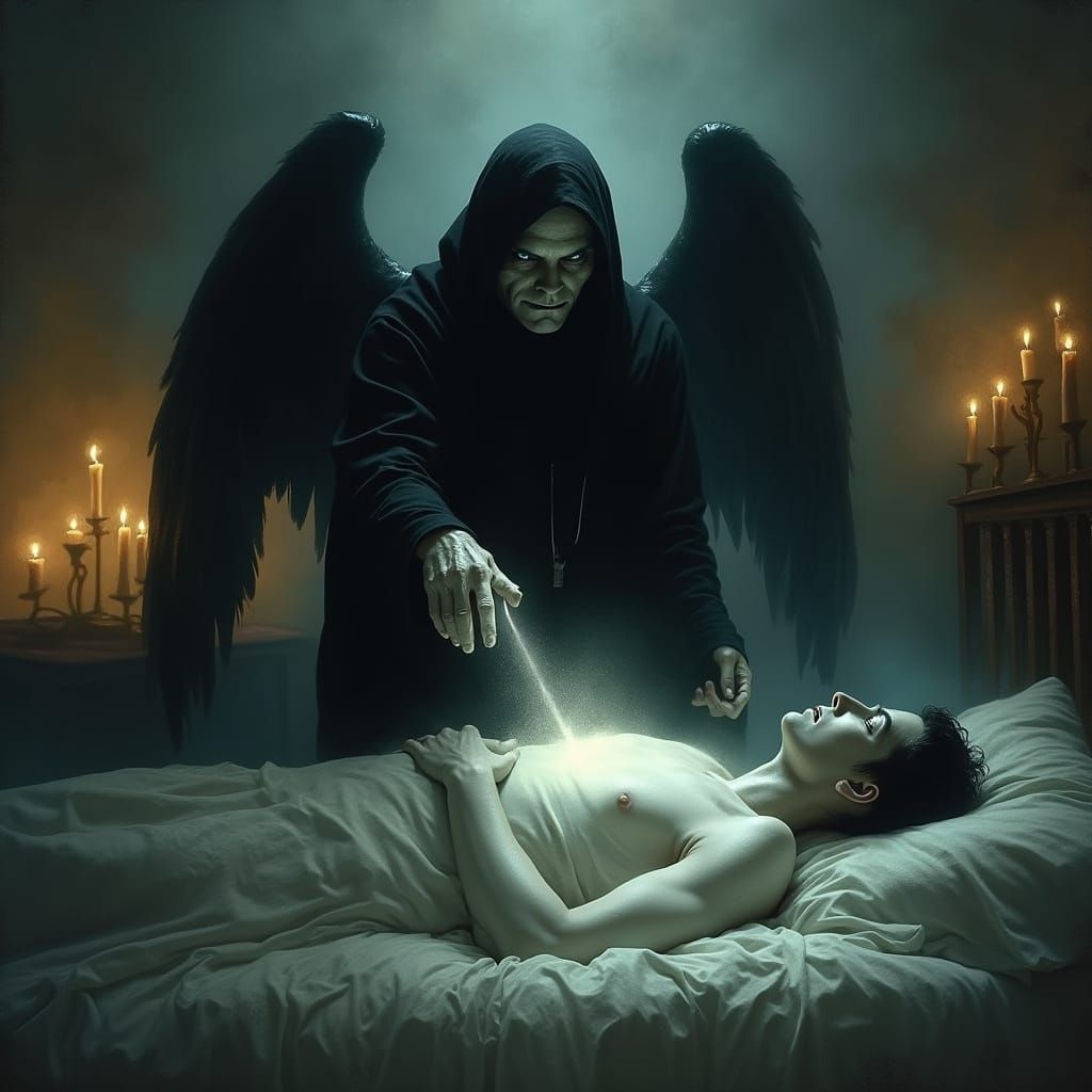 Solemn Angel of Death Claims Ethereal Soul in Haunting Surre...