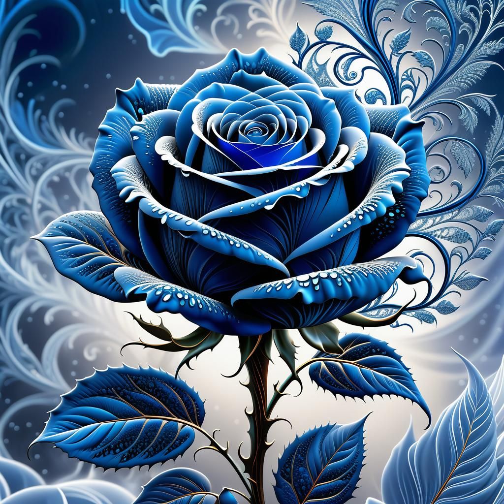 Blue Rose in Frozen Landscape: Gothic Pointillism
