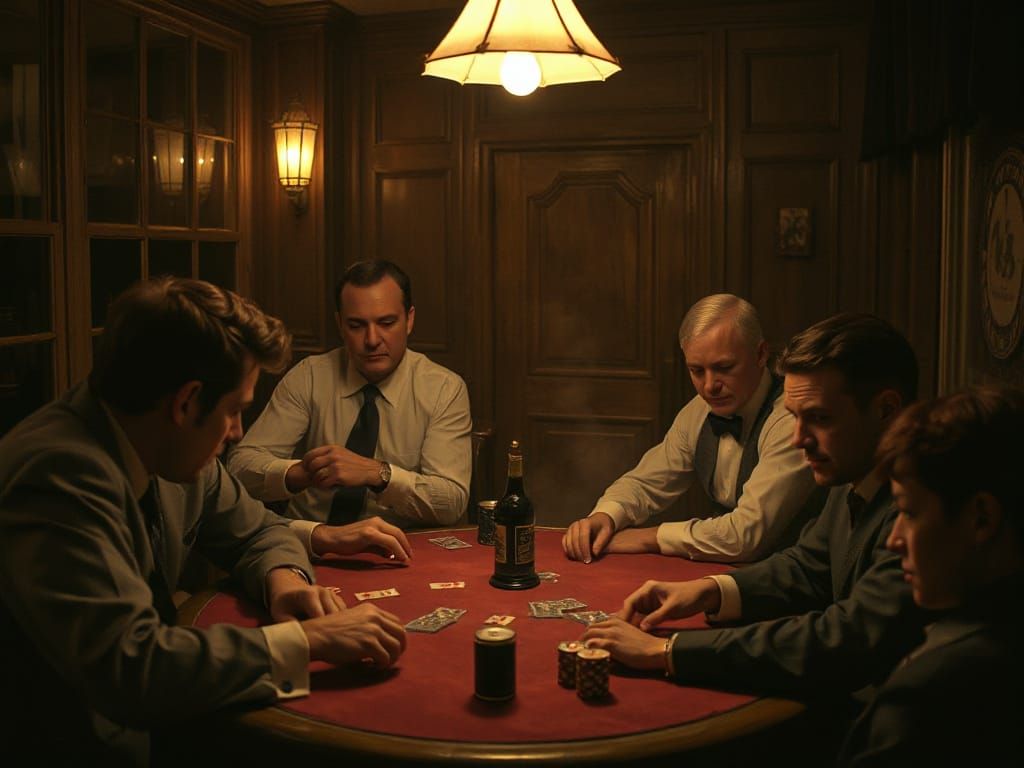 High-Stakes Poker Game in 1920s Speakeasy