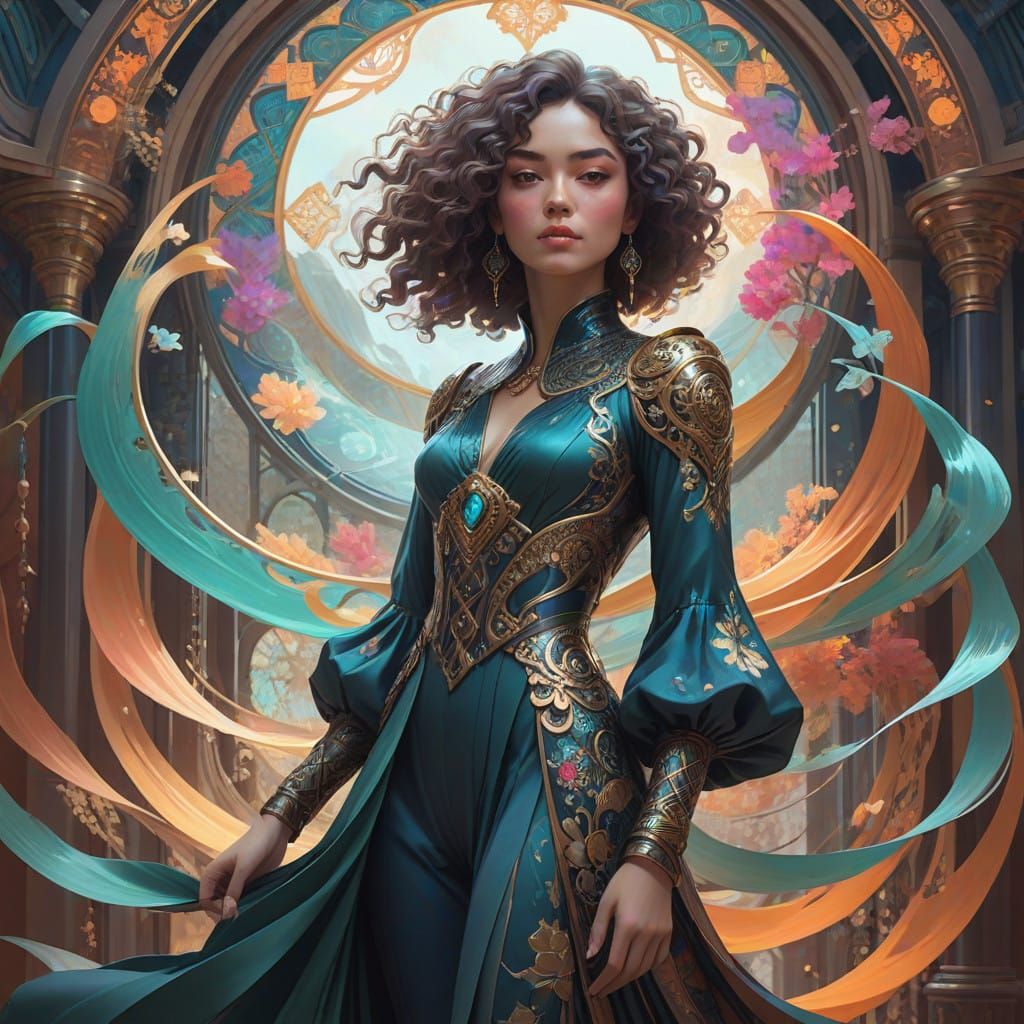 Digital Art Nouveau Goddess with Whirling Patterns