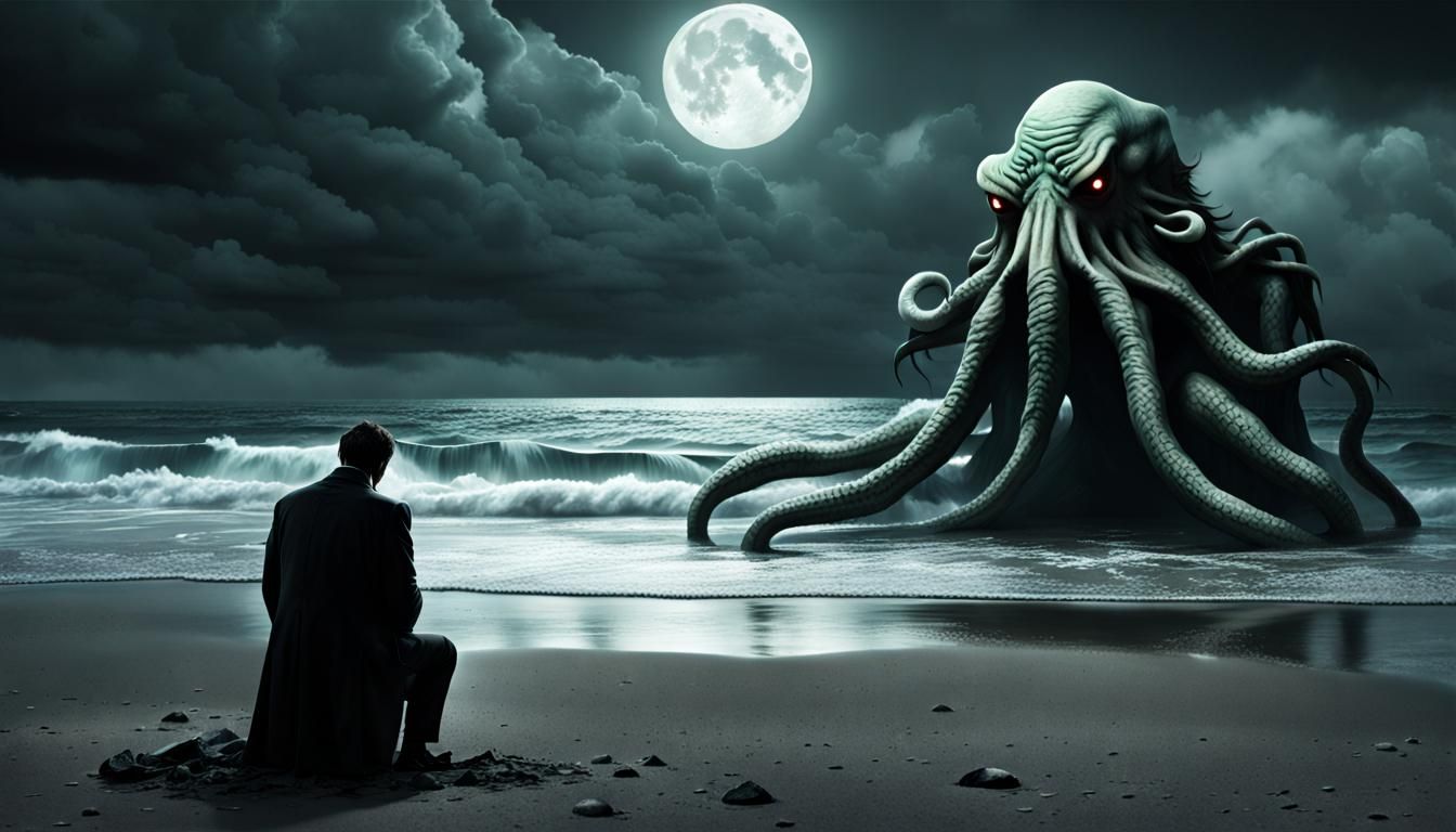 Cthulhu Kneeling: Despair on a Dark Beach