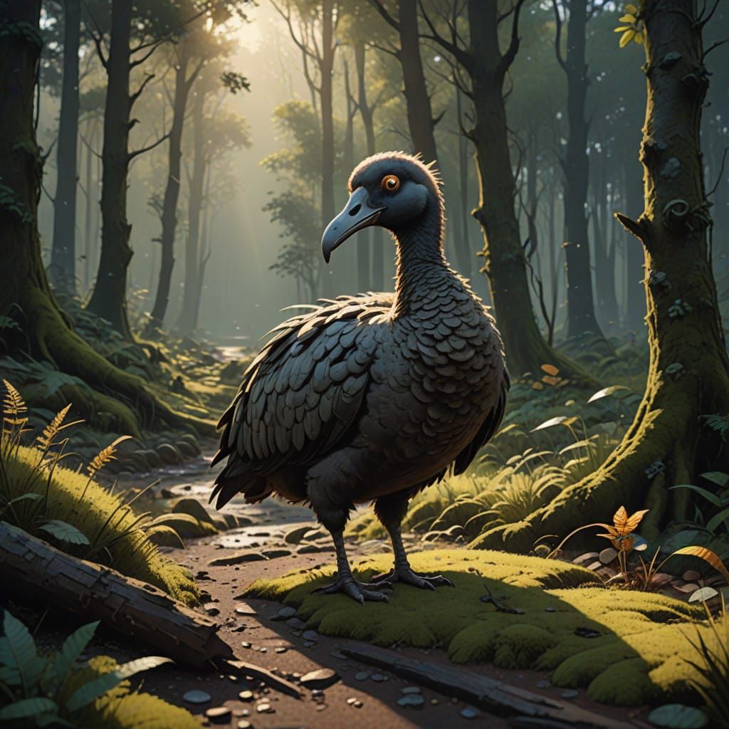 Surreal Dodo in Ancient Forest Landscape, Rendered in Unreal...