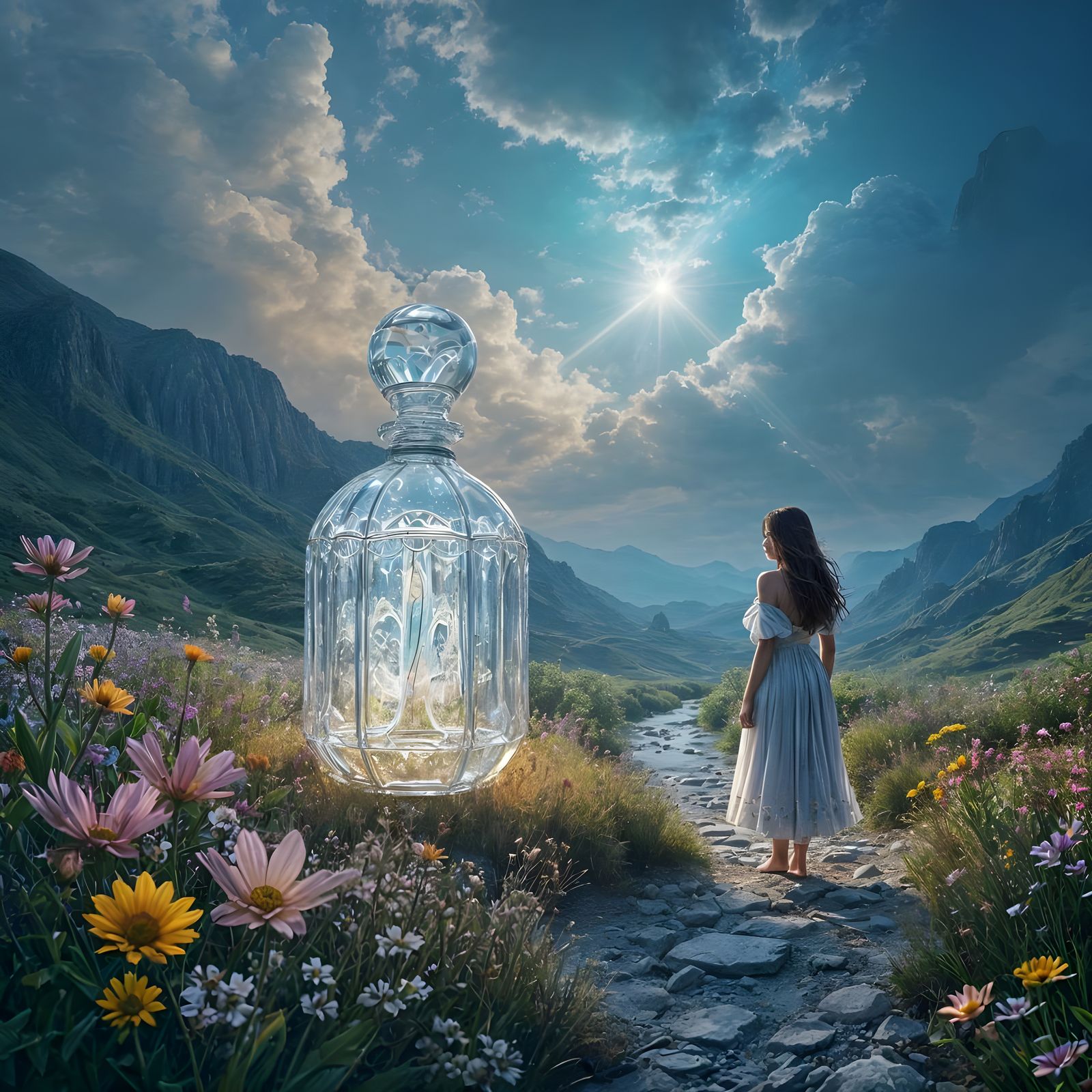 Ethereal Perfume Bottle World as 3D Splash Art