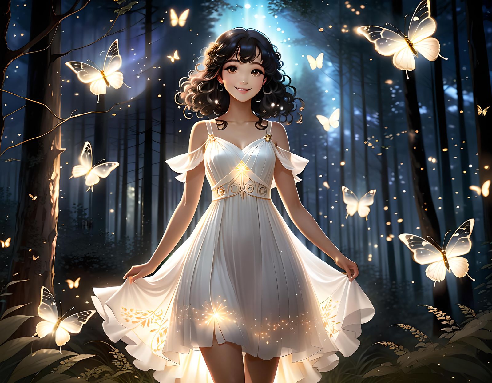 Ethereal Manga-Style Portrait of Woman in Forest