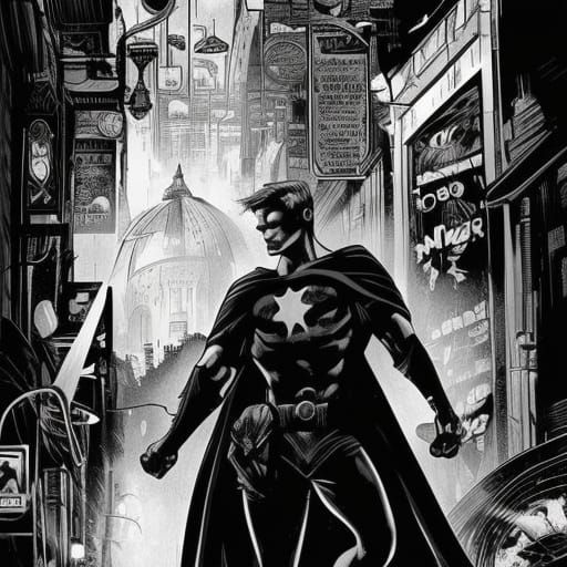 Heroic Comic Book Page in Disney Noir Style