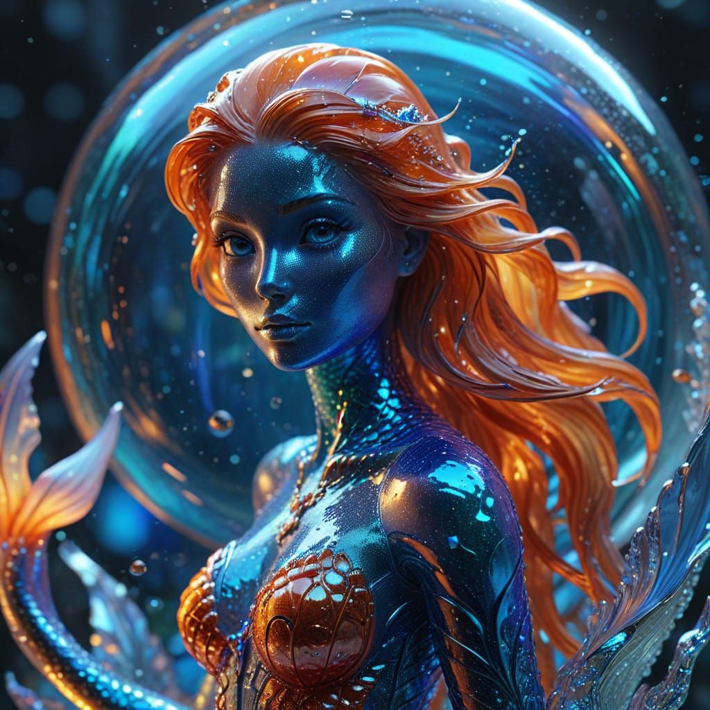 Mermaid in Glass Sculpture: Fantasy Concept Art