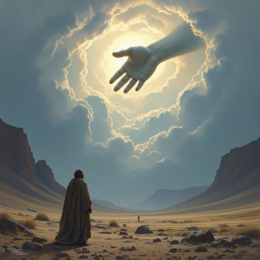 Divine Hand Reaching Down: Ethereal Landscape
