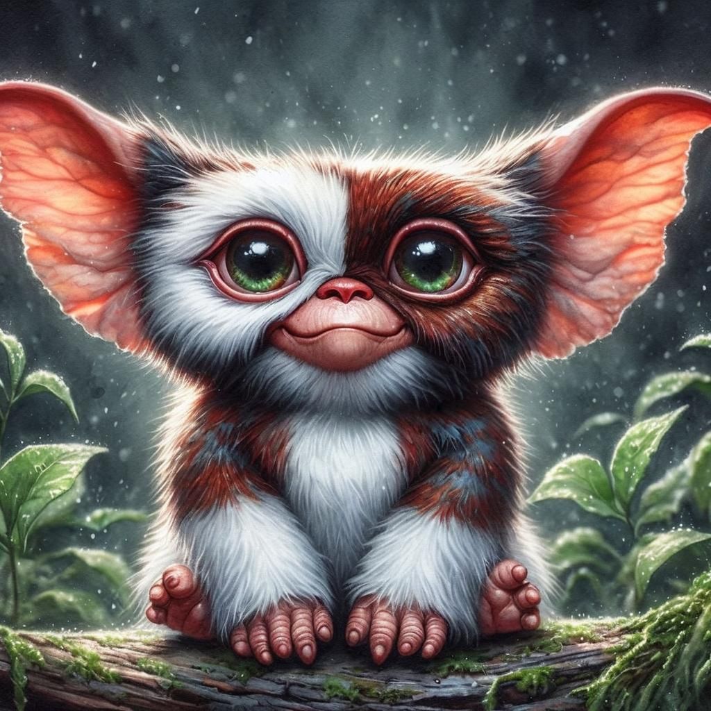 Adorable Gizmo Gremlin Watercolor Painting