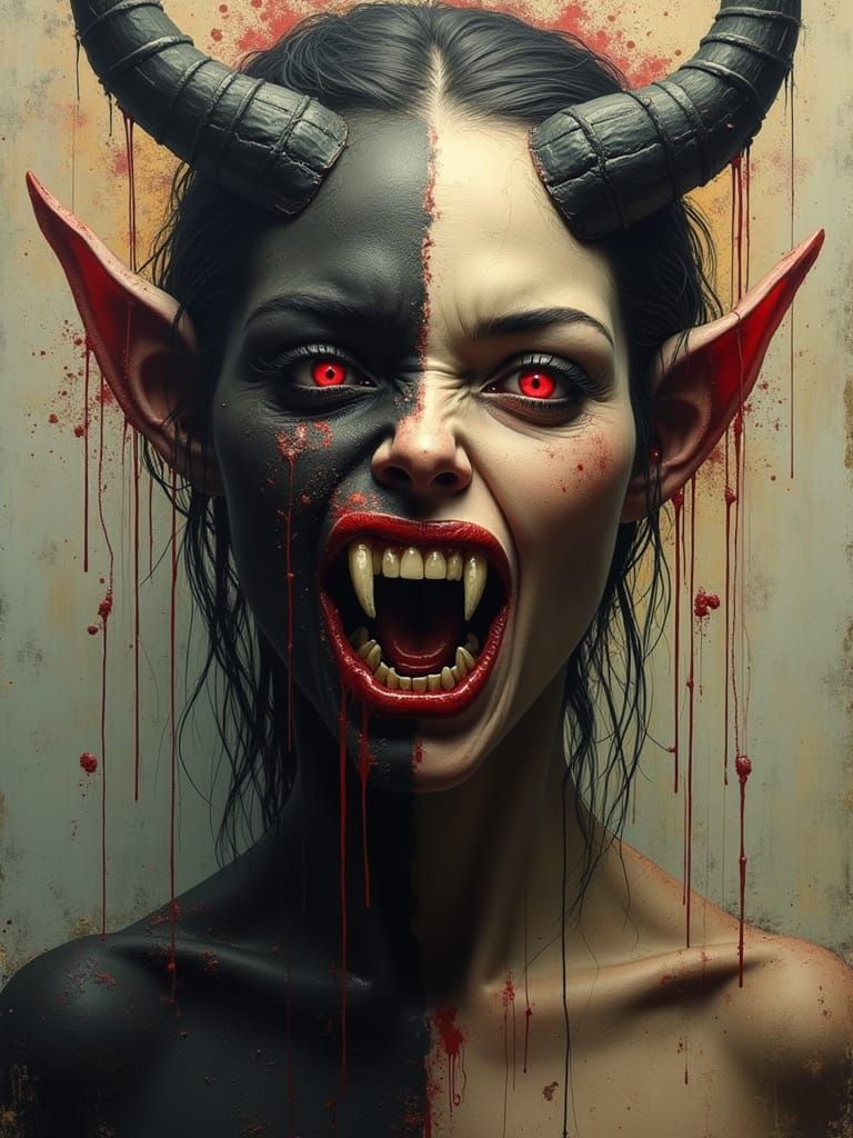 Grotesque Demon Oil Painting with Biomechanical Art Style