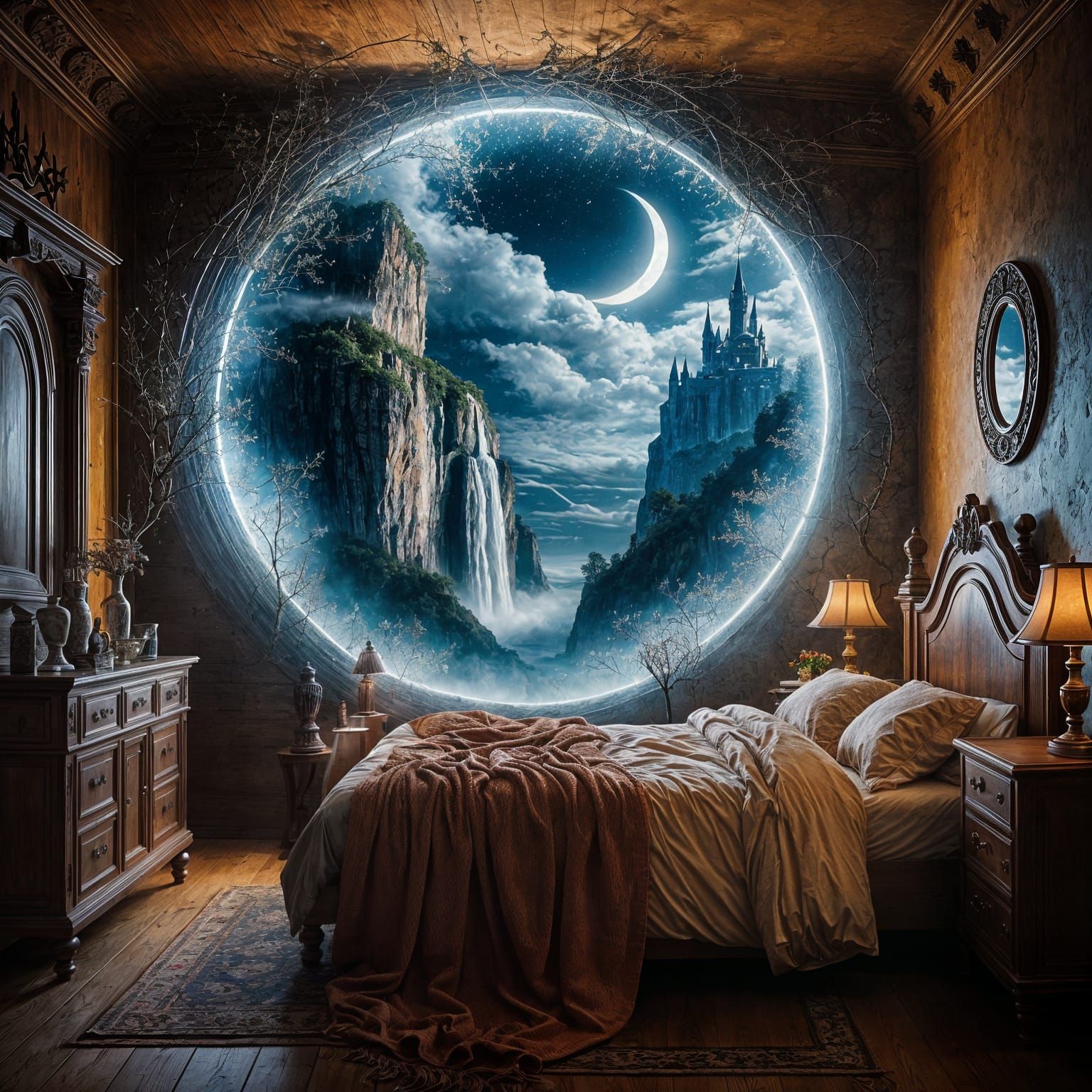Vintage Bedroom Portal to Fantasy Realm