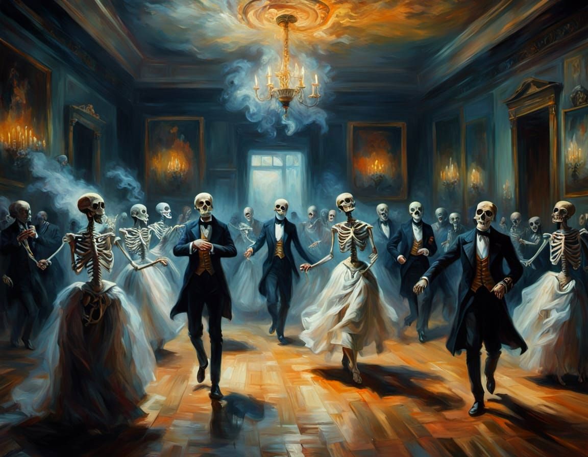 Ghosts Dancing at New Year's Ball Oil Painting