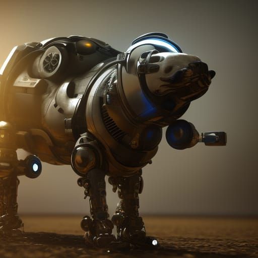 Dog in Futuristic Sci-Fi Mecha Suit