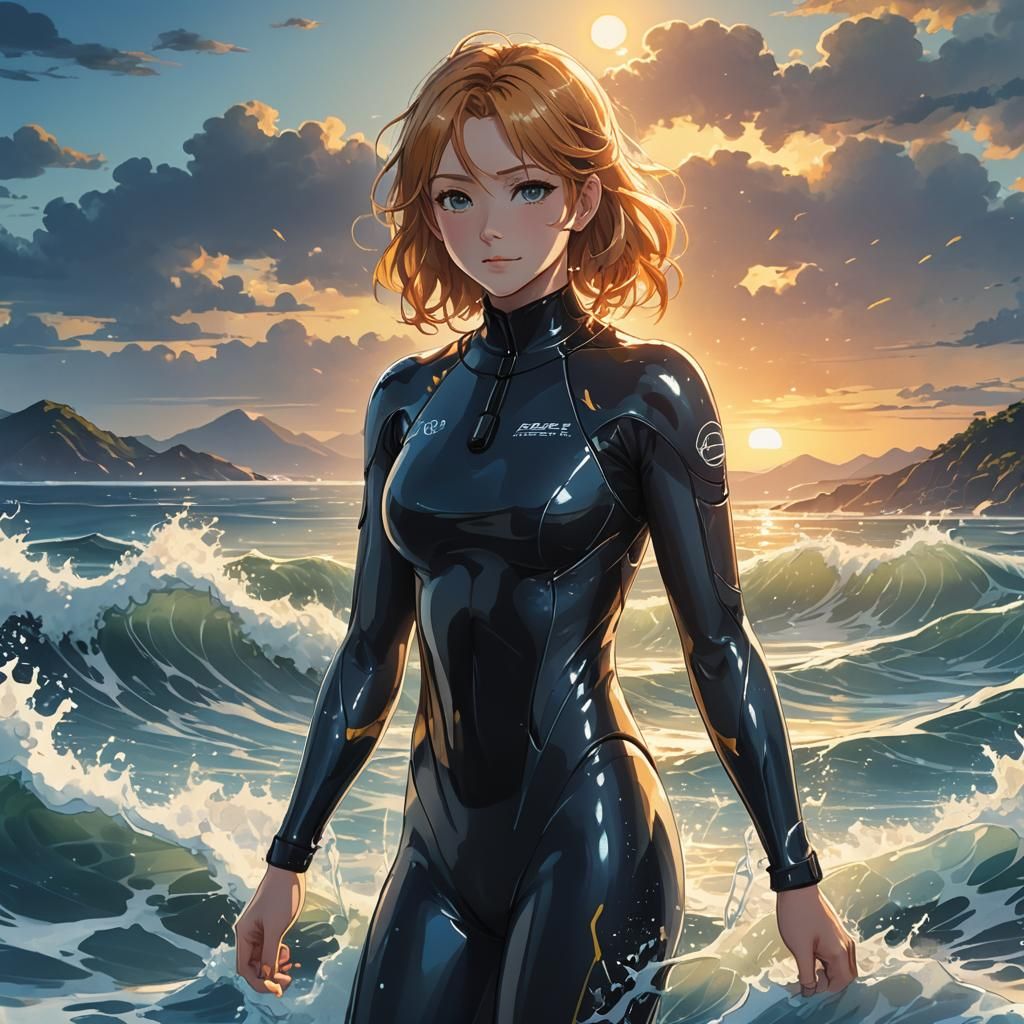 Misty in Wetsuit: Vibrant Manga Anime Style