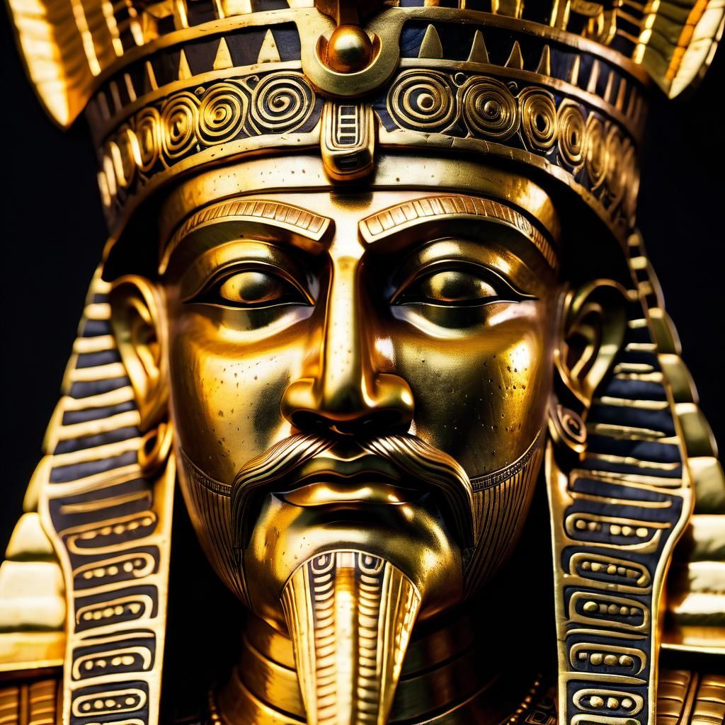 Golden Enki Face in Detailed Sumerian Style