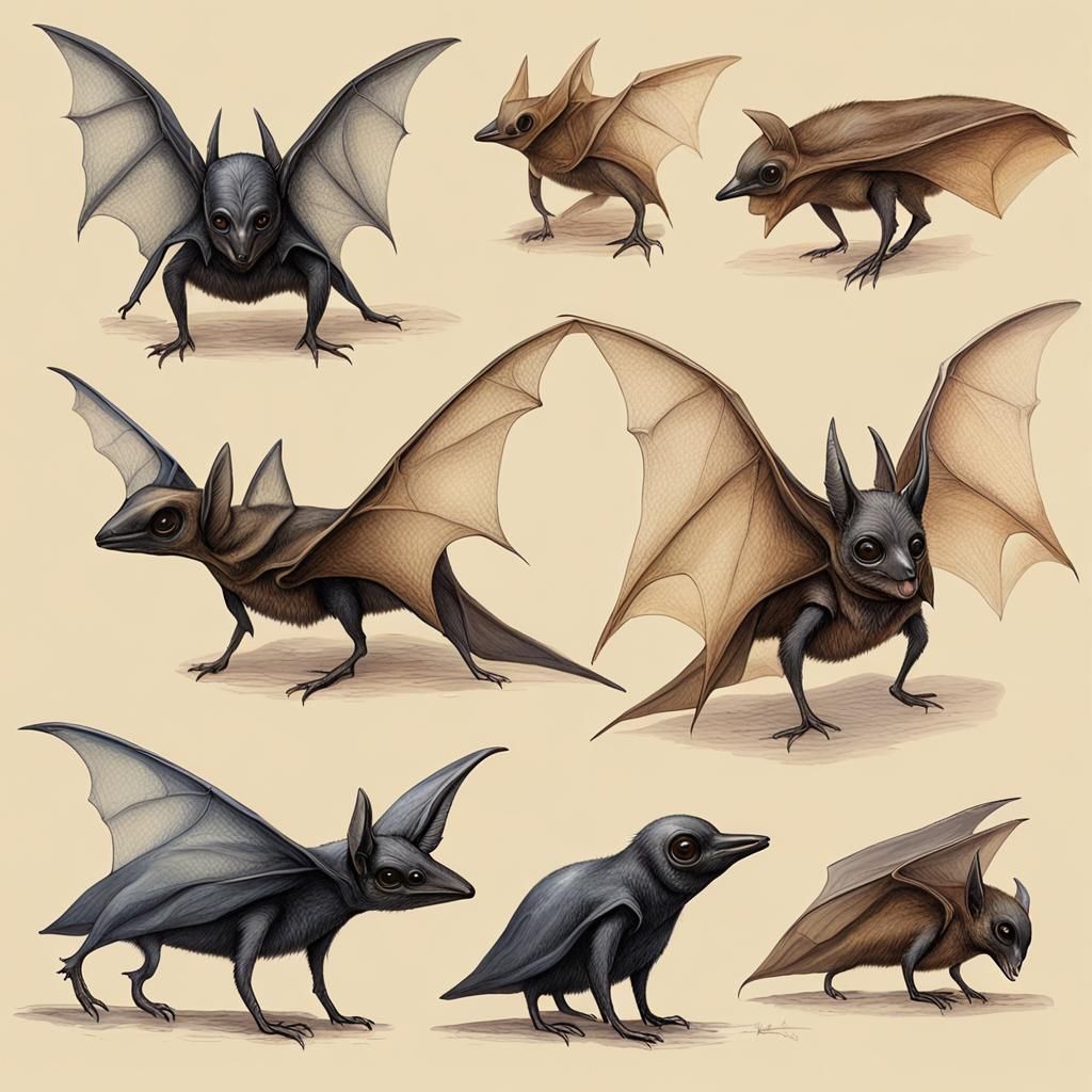 Exoplanet Speculative Zoology With Bat-Penguin Creatures