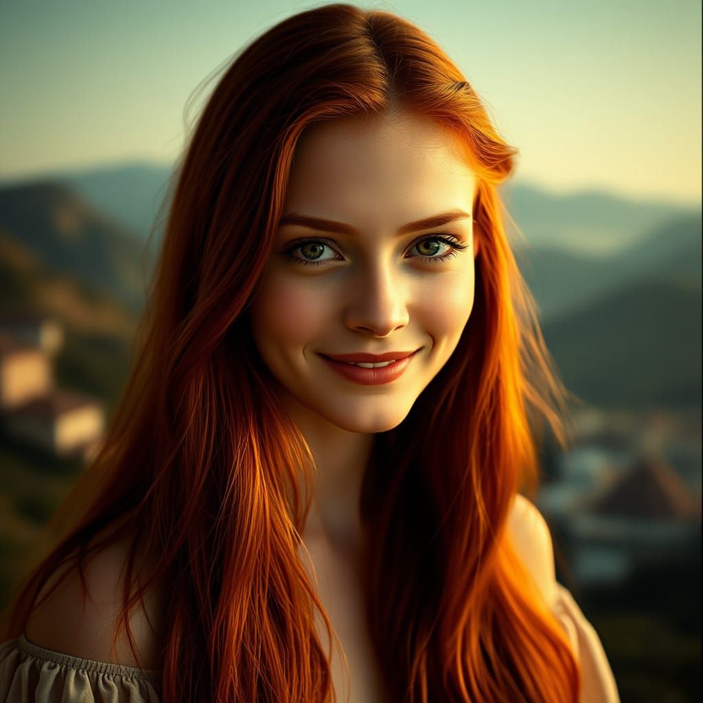 Smiling Enigma Against the Mona Lisa Landscape