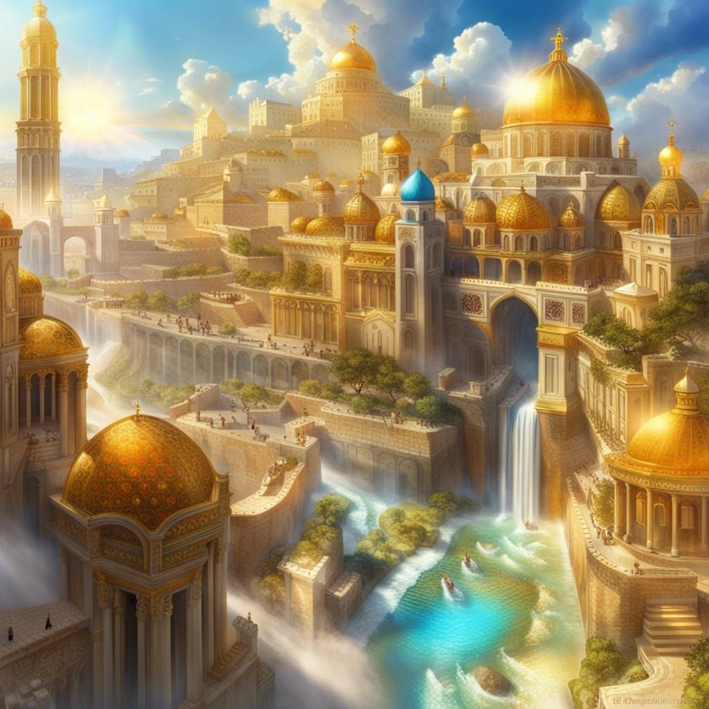 Vivid Kingdom of Heaven: Golden City in Divine Light