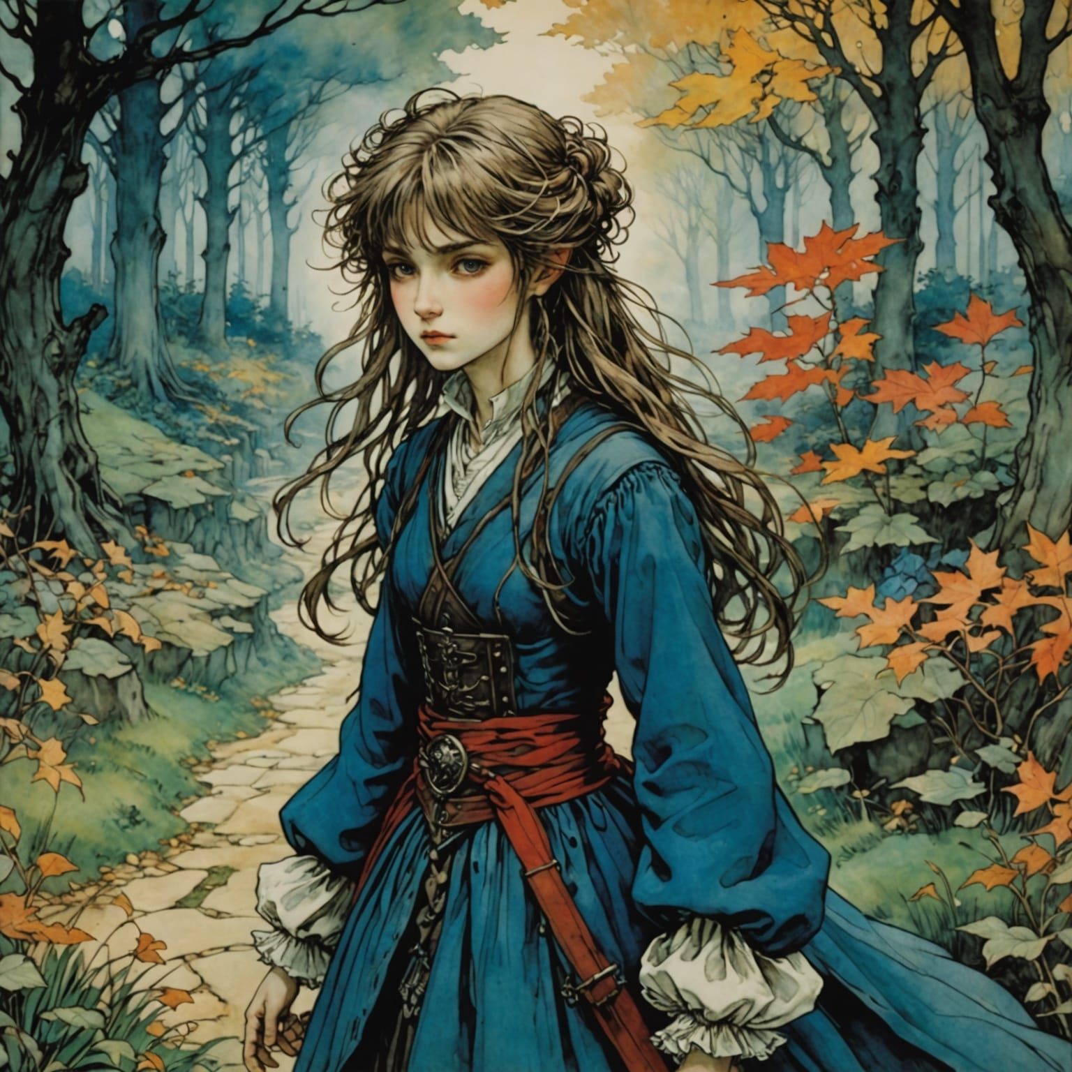 Anime Girl Lost in Saturated Labyrinth