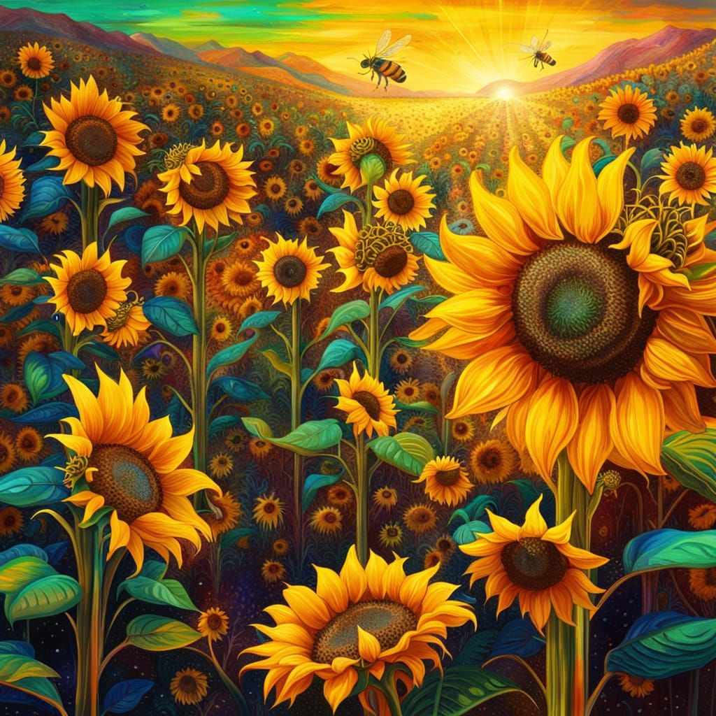 Sunflowers in Bloom: Cosmic Astral Illustration