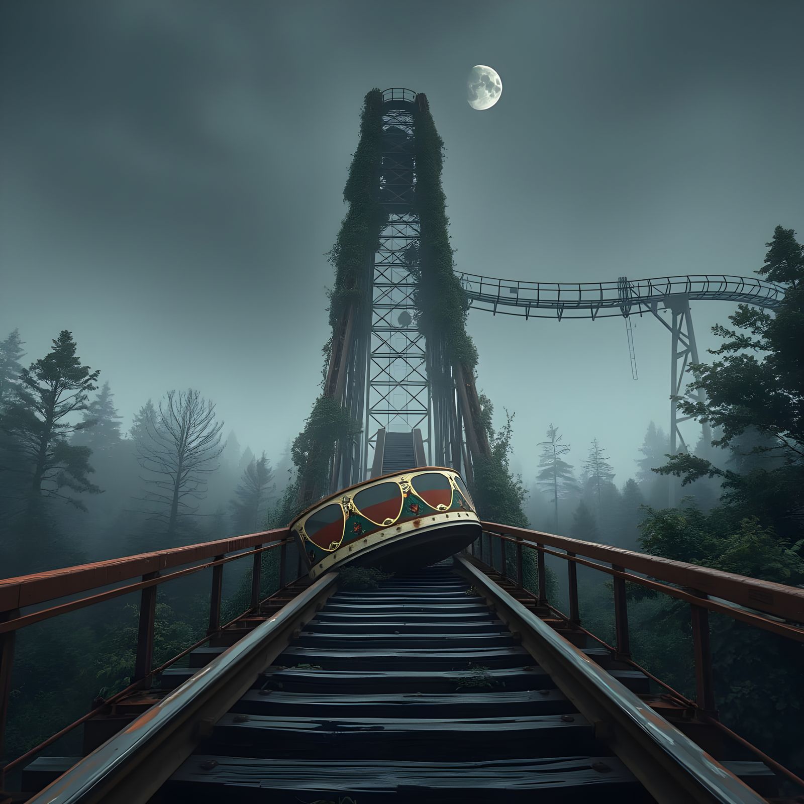 Ethereal Abandoned Theme Park at Dusk