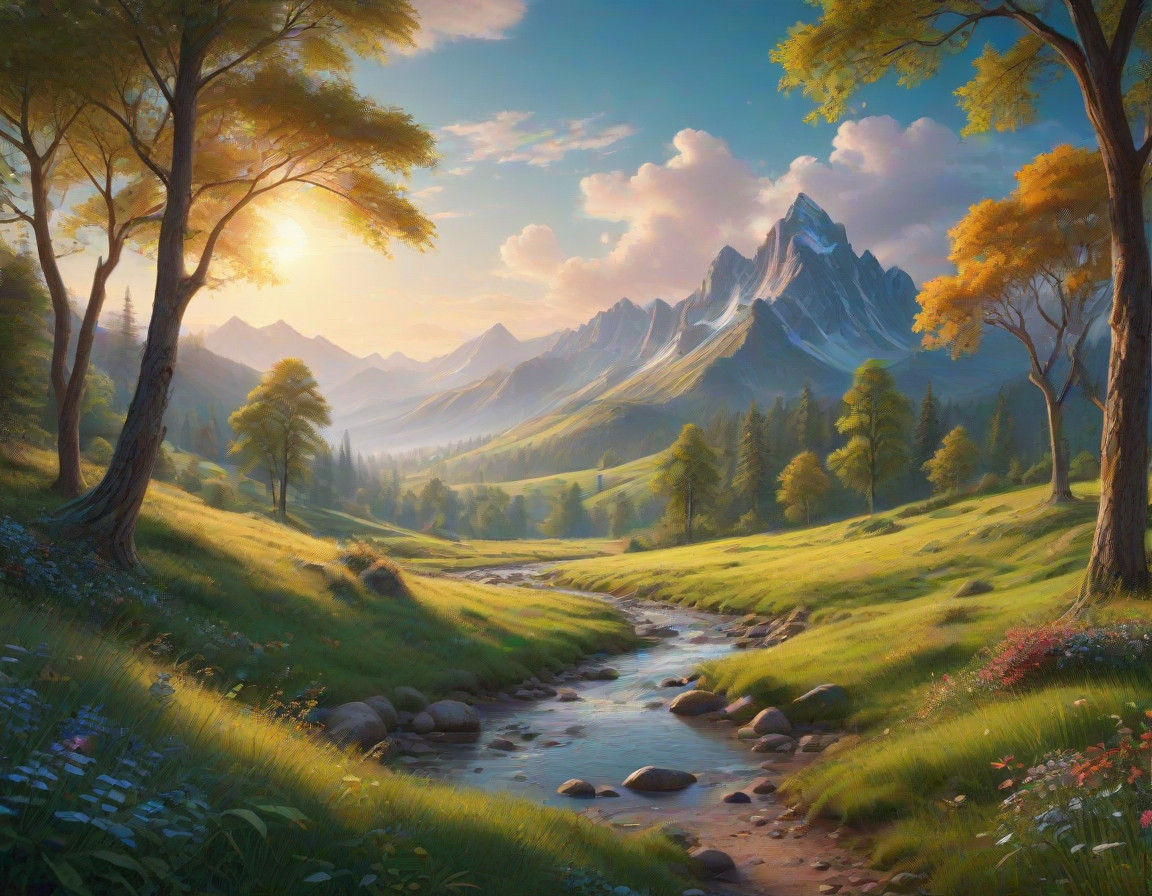 Whimsical Fantasy Landscape in Vibrant Oil Painting Style