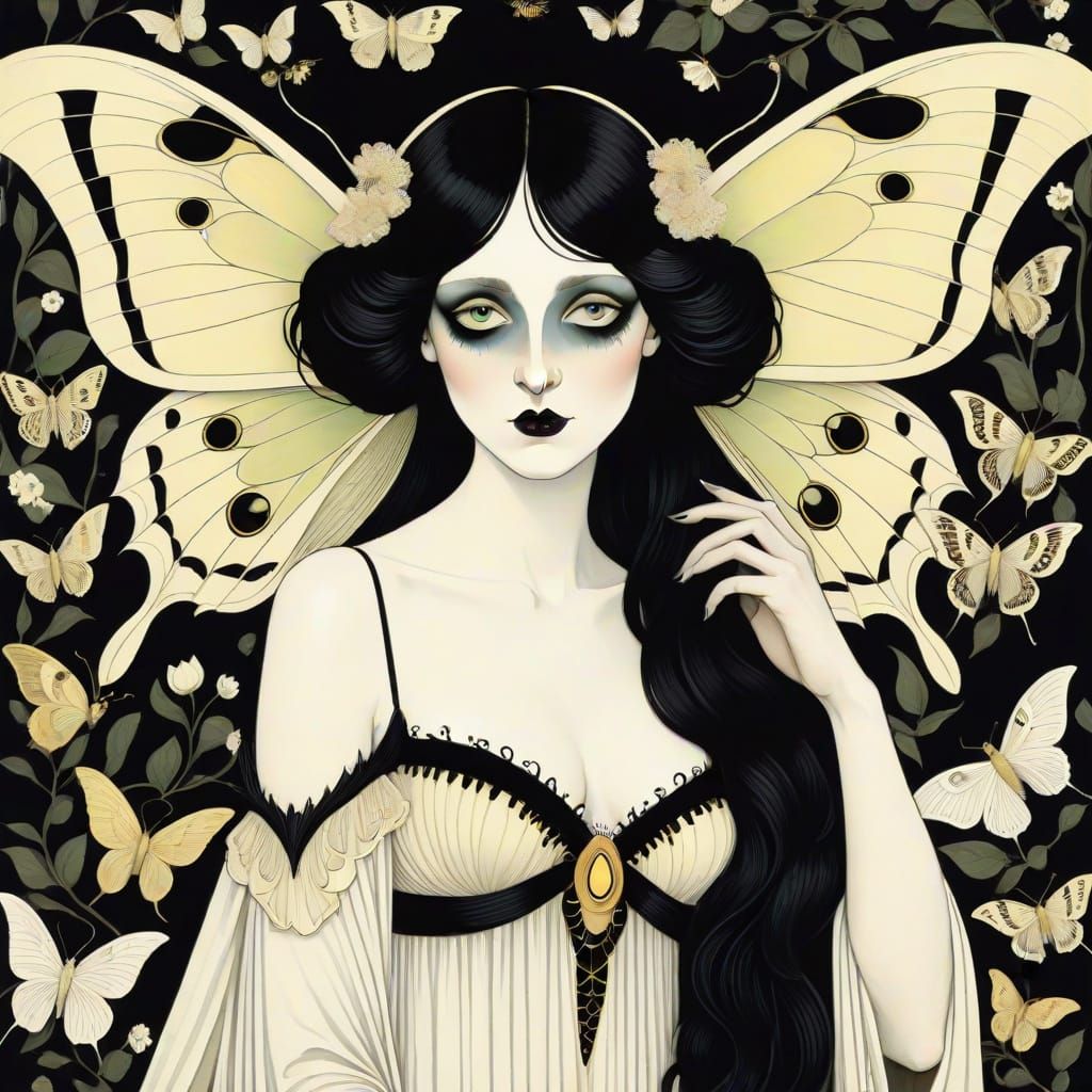 Gothic Luna Moth in Art Nouveau Style