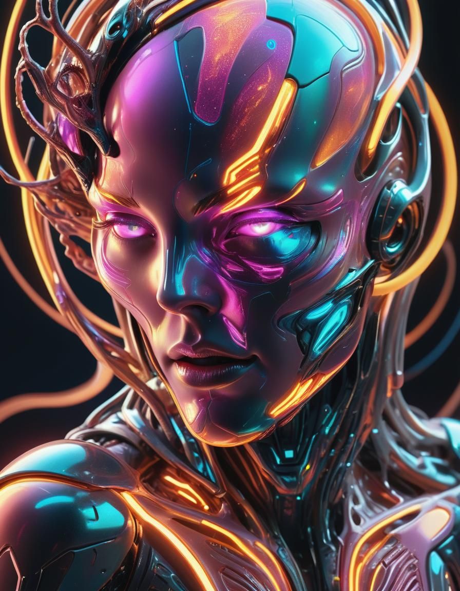 Futuristic Entity with Glowing Supercomposite Structure