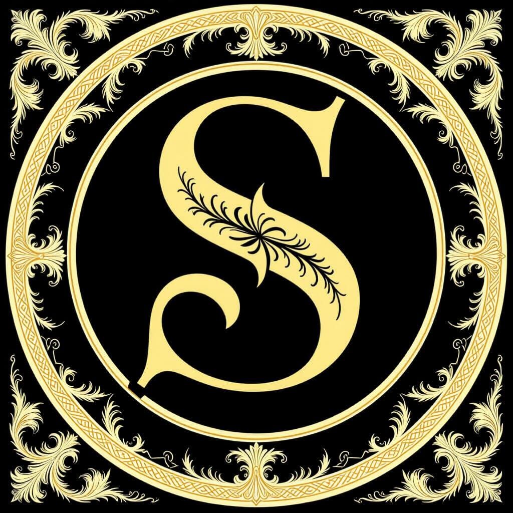 Golden Gothic Letter S on Velvet Background