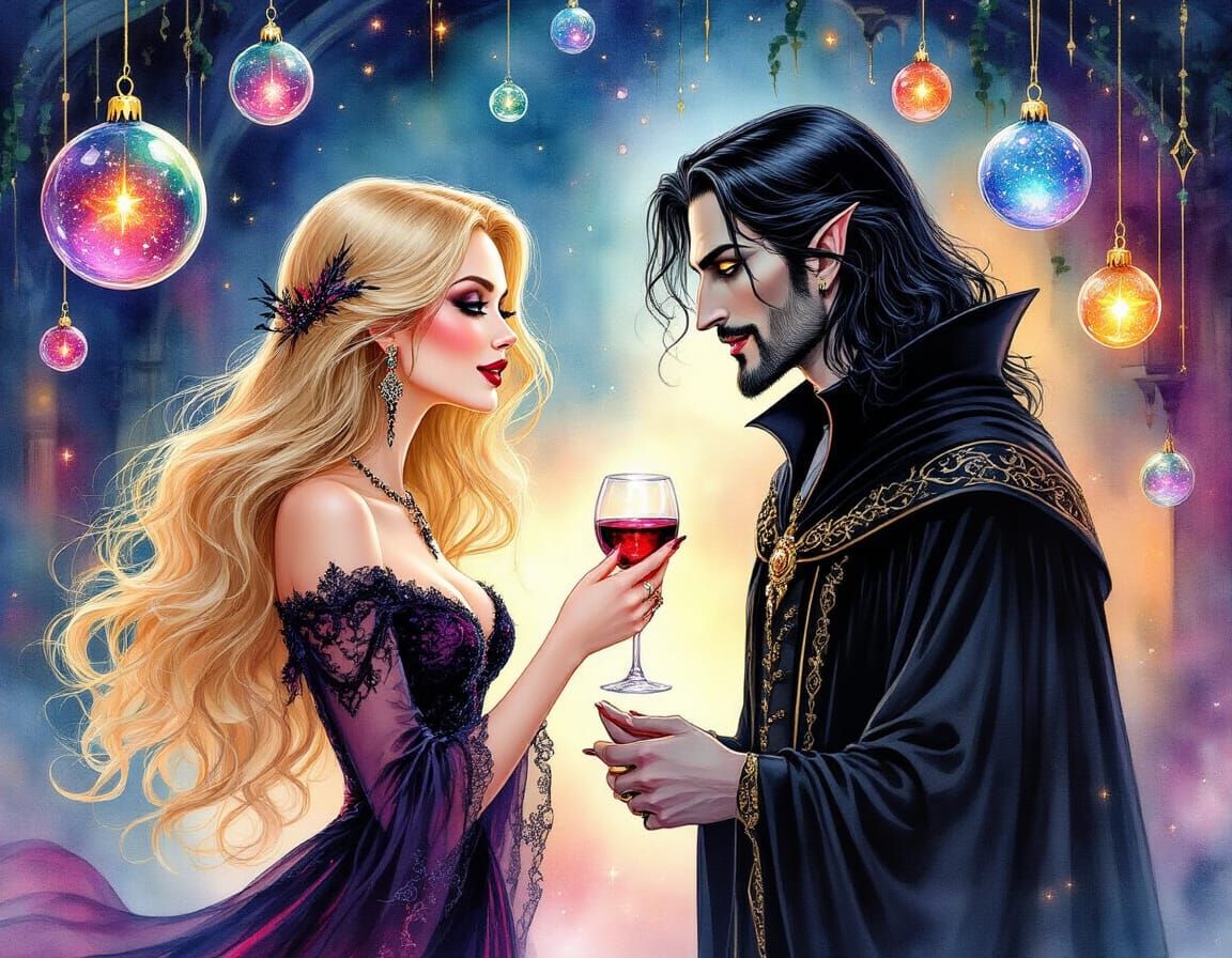 Intricately detailed alcohol ink illustration, New Years Eve...