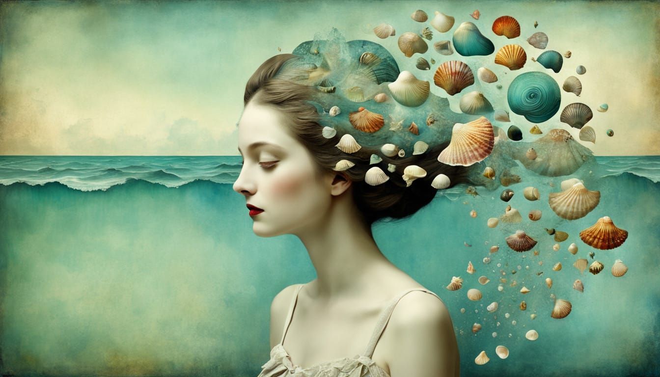 Impasto Surrealism Collage in a Digital Seashell Landscape