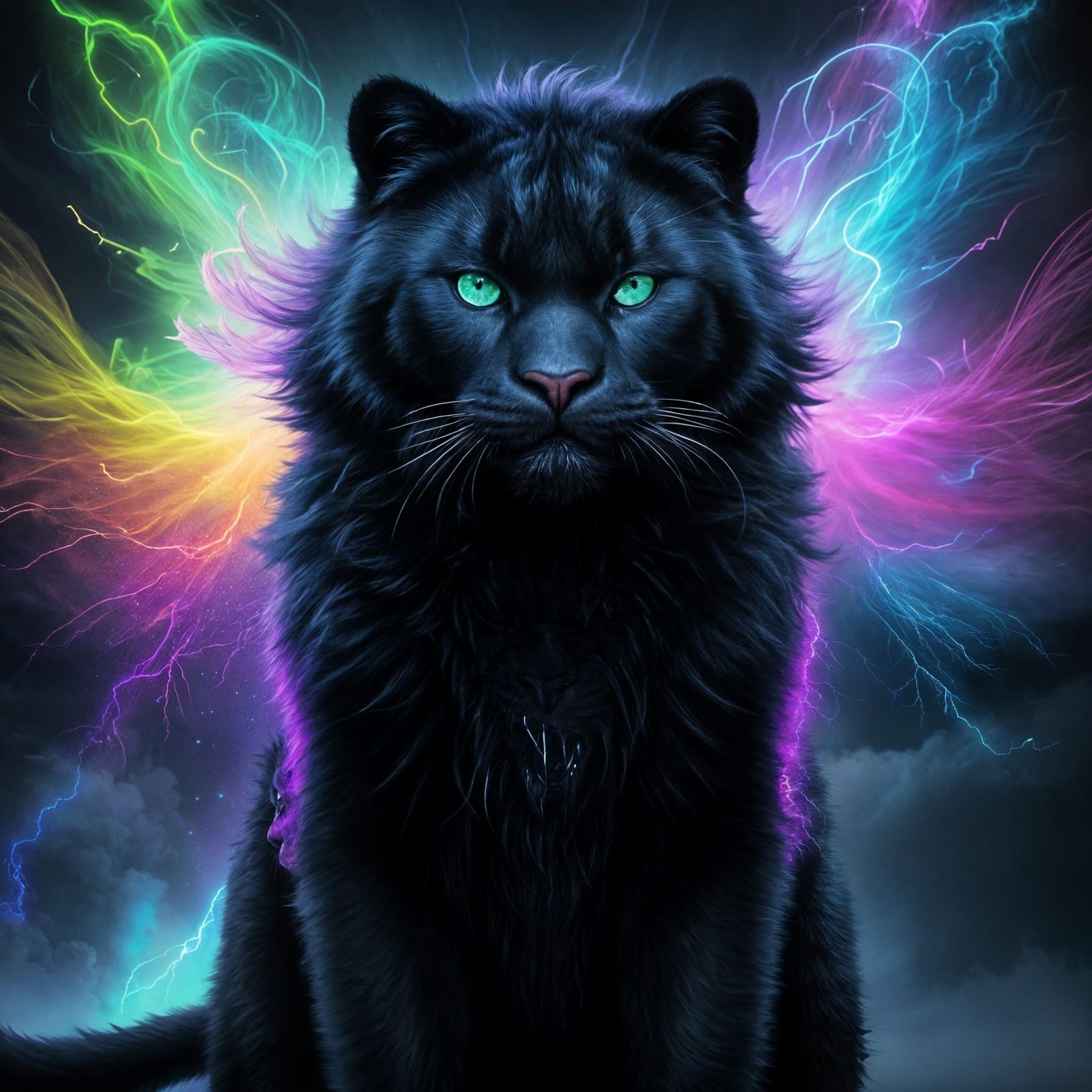 Mystical Cloud Panther Radiates Rainbow Lightning
