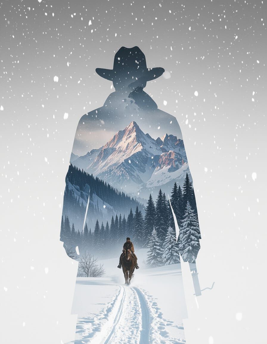 Arthur Morgan Double Exposure in Frontier Winter Landscape