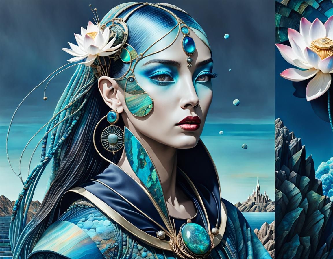 Fantasy Seascape Collage with Alien Couture, Mixed Media