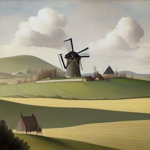 Traditional Dutch Windmill in Serene Landscape